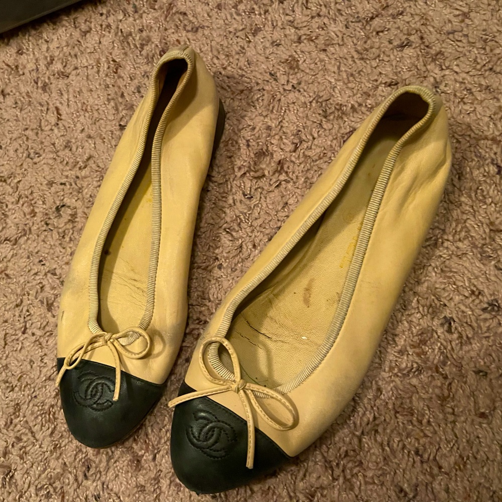 Chanel flats. 37.5. Authentic. Well loved but have a lot of life left